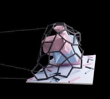 Finding the Pink — black cage model around pink and blue volumes